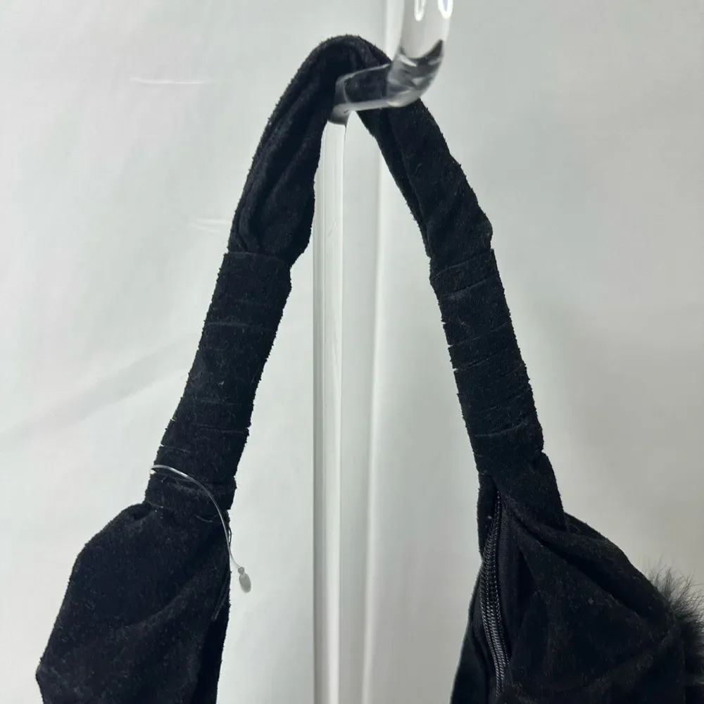 Vintage Black Fur-Trimmed Hobo Bag